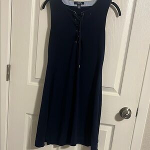 Chaps Navy Blue Lace-Up Mini Dress